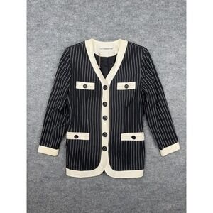 Liz Claiborne Rayon Pinstripe‎ Blazer Jacket Women's Size 8 Black White